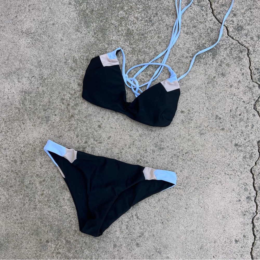 SHEIN Black White and PInk Strappy Back Bikini